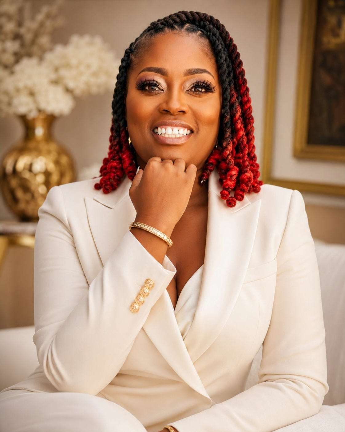 Portrait of Sophia, founder of Still Worthy™ and Simply Sophia™, smiling warmly in soft gold light.